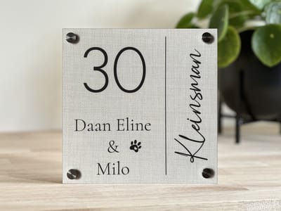 Naambordje / huisnummer voordeur Linnen look 20x20cm