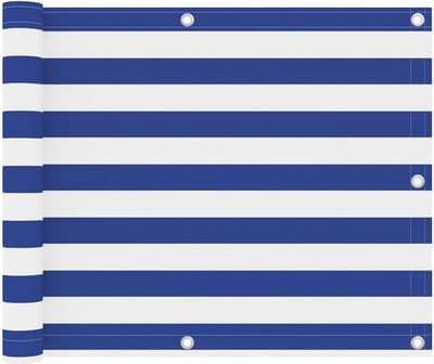 Balkonscherm - 75x600 cm - Oxford Stof - Blauw & Wit Gestreept - Wind- & Waterdicht - XXL Privacy Doek - Incl. 24m Touw