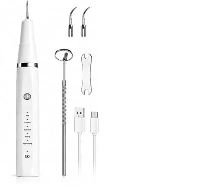Ultrasone Tandreinigingsset USB-C – Elektrische Tandenborstel met 5 Modi – Verwijdert Plak, Vlekken en Onzuiverheden – Oplaadbare Monddouche IPX7 – Frisse Adem – Wit