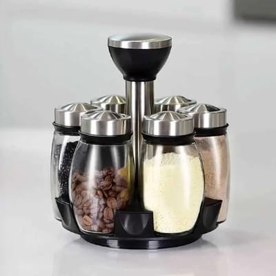 WiseGoods Luxe Roterend Kruidenrek Met 6 Glazen Potjes - Kruidencarrousel - Keuken Organizer Voor Kruiden / Zout Peper & Suiker