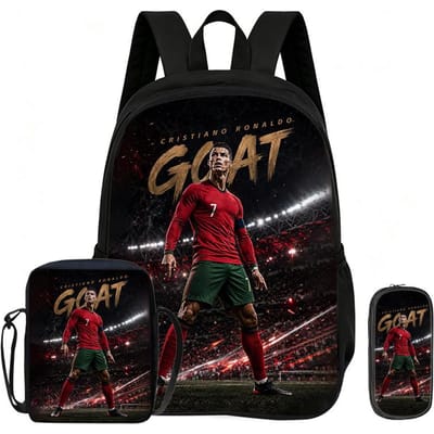 Leer, Reizen School Schoudertas, Etui's, Sport Boekentas Ronaldo Kinderen 3-delige Set Rugzak Voetbalster Rugzak Cadeau