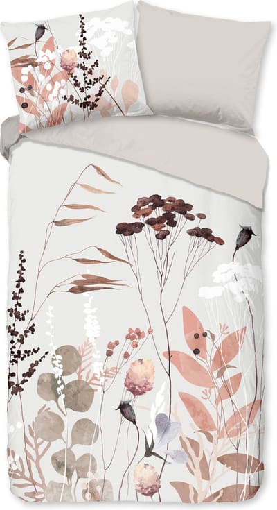 Good Morning dekbedovertrek bloemen en bladeren - 1 persoons 140x200/220 cm - Grijs - 100% Katoen renforc�