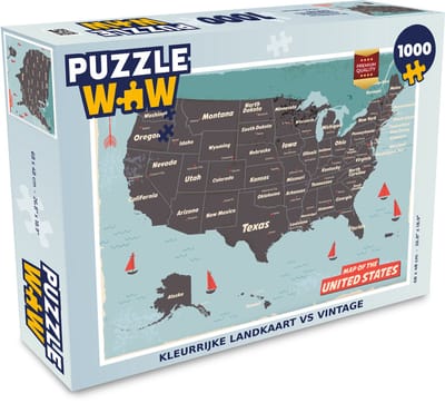 Puzzel Kleurrijke landkaart VS vintage - Legpuzzel - Puzzel 1000 stukjes volwassenen
