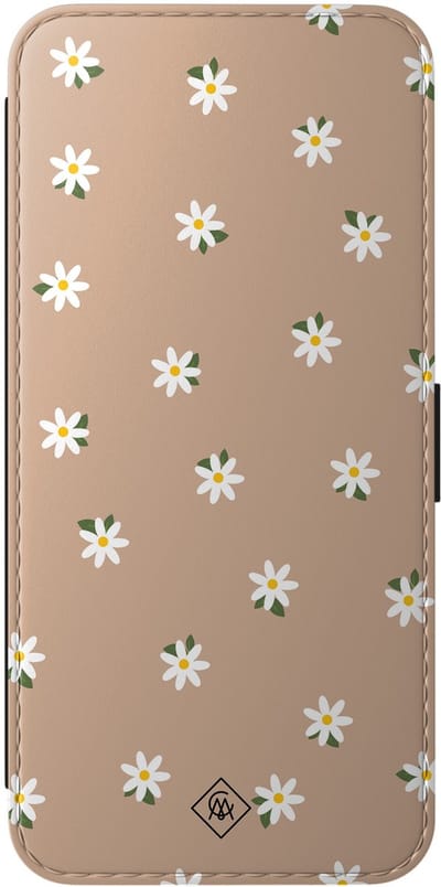 Casimoda® bookcase - Geschikt voor Samsung Galaxy A57 - Hoesje met pasjeshouder - Sweet Daisies - Bruin/beige - Kunstleer