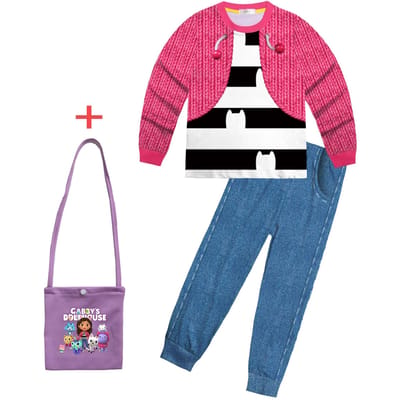 Baby Meisjes Gabbys Dolhouse Kinderen Kostuum Pyjama Gabby Kat Lange Mouw T-shirt+Broek Hoofdband Set Kinderen Halloween Nachthemden 120(5-6Y) gray