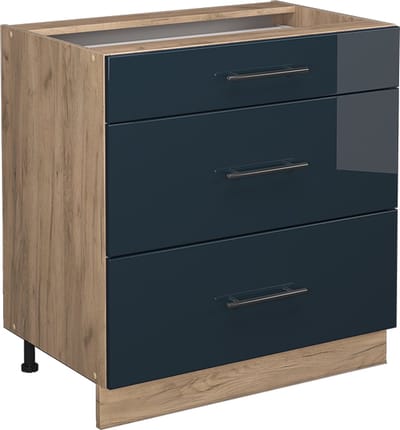 Vicco Fame-Line Keukenkasten – 80 cm met 3 laden, zonder werkblad Donkerblauw hoogglans