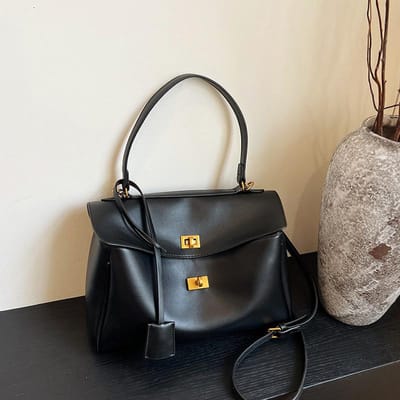 Sac fourre-tout souple de haute qualité pour femmes, simple, grande capacité, tempérament, sac à bandoulière pour les aisselles, sac à bandoulière pour les déplacements noir