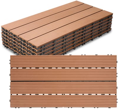 Terrastegels 60x30cm 18 stuks 3m² WPC Tegels Balkon Terras of Vlonder Snelle Montage Vlondertegel Tuintegels Terrasplanken Balkon vloer Kliktegels Buiten tegels Geelbruin