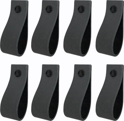 8x Leren handgrepen 'de lus' XS - DONKERGRIJS (12,6 x 2,5 cm) - incl. 3 kleuren schroefjes (handgreepjes - leren grepen - greepjes - leren lusjes)