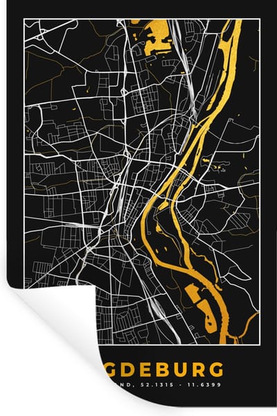 Muurstickers - Sticker Folie - Madgeburg - Goud - Plattegrond - Kaart - Stadskaart - Duitsland - 20x30 cm - Plakfolie - Muurstickers Kinderkamer - Zelfklevend Behang - Zelfklevend behangpapier - Stickerfolie