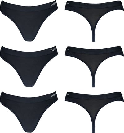 Bamboo Damesstring 3-Pack made by Apollo - kleur zwart-S