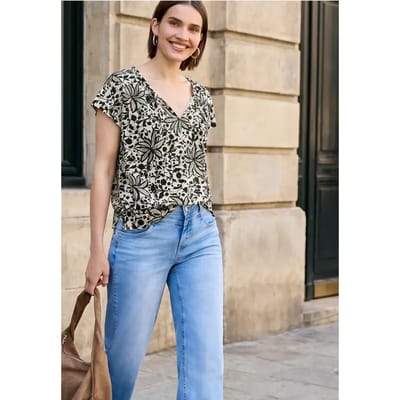 Blouse met hangende schouder en linten