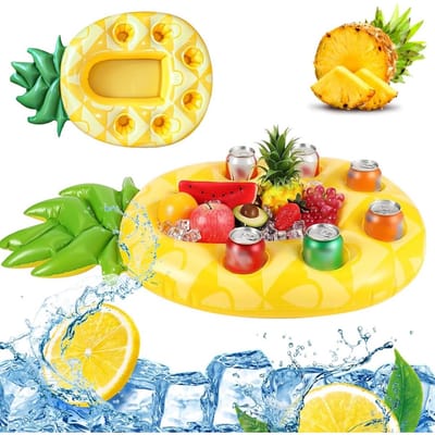 longziming -Opblaasbare Ananas Poolbar - Drijvende Drankhouder - Zwemaccessoire - 2-in-1 Functie Voor Dranken En Snacks - Automatisch Sluitend Ventiel - Ideaal Voor Zwembad Feesten - 1 Stuk