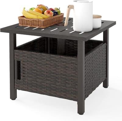 Rotan bijzettafel - Tuin salontafel - Buiten genieten - Met parasolgat - 555 x 555 cm - Mix bruin
