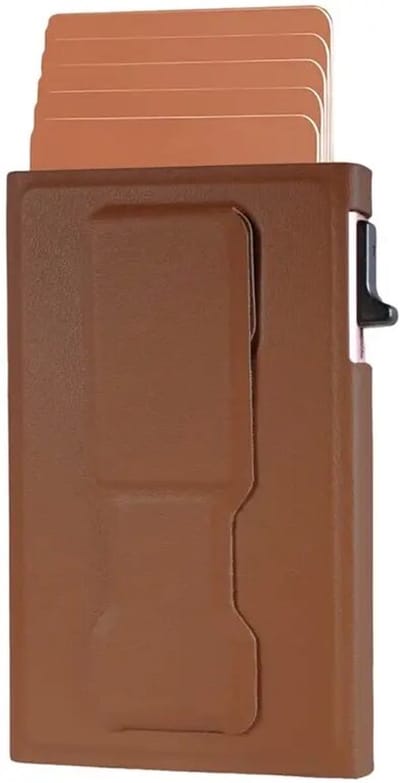 SBG MagSafe Auto Pop‑Up Pasjeshouder met Standaard | Magnetische Kaarthouder voor Smartphone | RFID NFC Bescherming | Bediening met Eén Hand | PU Leer Cardholder | Bruin