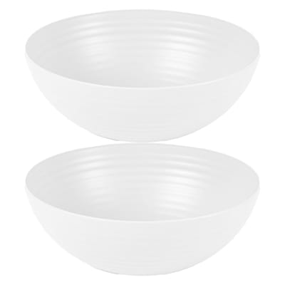 Plasticforte Serveerschaal - 2x - saladeschaal - D25 x H10.5 cm - kunststof - ivoor wit - 3500 ml - groente en voedsel schalen