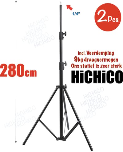 HiCHiCO® Lampstandaards 280cm met veerdemping - Lamp statief 280cm - Lichtstatief 280cm - Statieven 280cm - Light Stand 280cm - statief Verlichtingssysteem 280cm - Heavy Duty Light Stand 280cm 1Paar