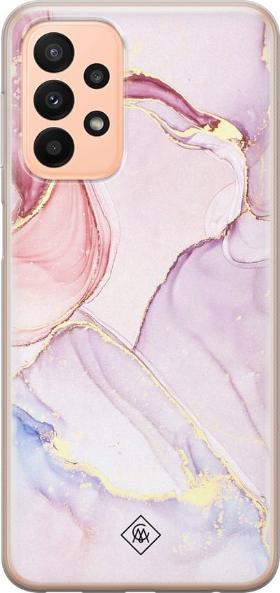 Casimoda® hoesje - Geschikt voor Samsung A23 - Marmer roze paars - Backcover - Siliconen/TPU - Paars