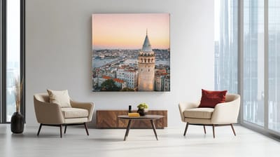 Vierkant Canvas Schilderij Istanbul Galata Toren - Stadsgezicht Zonsondergang - Luxe Wanddecoratie - 40 x 40 cm