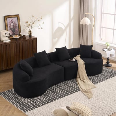 4-Zitsbank, Modulaire, Gebogen Bank, Samendrukbare Bank, Gebogen Chenillebank, Modern in een Doos, 4-zits, Comfortabel en Stijlvol voor Woonkamer en Appartement, Geen Installatie Nodig-Zwart