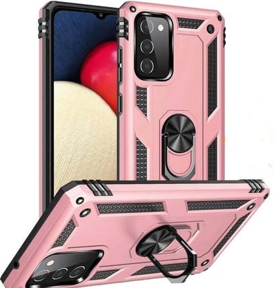 Hoesje Geschikt Voor Samsung Galaxy A02s hoesje Hybrid Armor Anti-Shock hoesje Rose Goud - Galaxy A02s / A02s Hoesje kickstand Ring houder cover TPU backcover hoesje