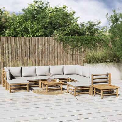 vidaXL - 12-delige - Loungeset - met - kussens - bamboe - lichtgrijs