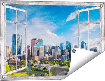 Gards Tuinposter Doorkijk Skyline Calgary Stad in Canada - 60x40 cm - Tuindoek - Tuindecoratie - Wanddecoratie buiten - Tuinschilderij