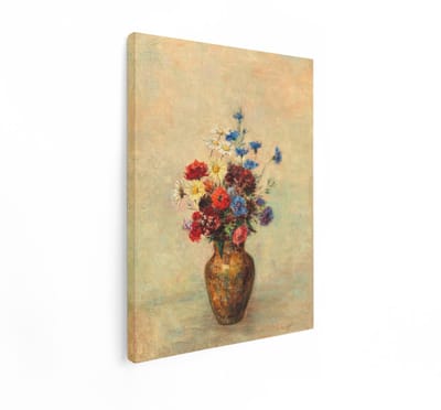 Artaza Canvas Schilderij Bloemen In Vaas - 90x120 cm - Wanddecoratie Boeket Veldbloemen - Muurdecoratie Stilleven - Decoratie Woonkamer Odilon Redon