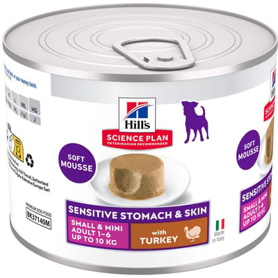 48x 200g Hill's Science Plan Gevoelige Maag & Huid Klein & Mini Mousse Kalkoen natvoer voor honden