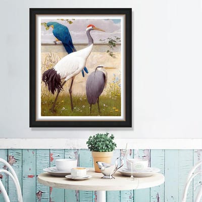 Diamond Painting Cross Stitch Roodgekroonde Kraan Dier Diamant Borduurbloem en Boom Volledige Ronde 20X30CM gray