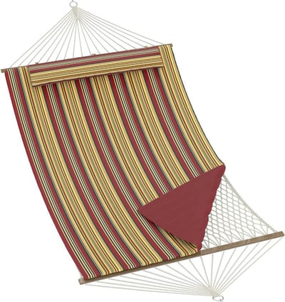 2-Persoons Hangmat - Comfortabel Katoen & Polyester - Rood/Geel Gestreept - Belastbaar tot 227 kg