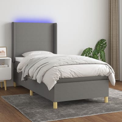 vidaXL - Boxspring - met - matras - en - LED - stof - donkergrijs - 90x200 - cm
