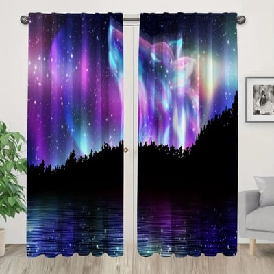 2st Wolves Moonlight Forest Print Gordijn Met Roede Zak Montage Digitaal Bedrukte Gordijnen Polyester Materiaal Woonkamer Keuken W50xH130(CM)x2PCS-Grommet Top