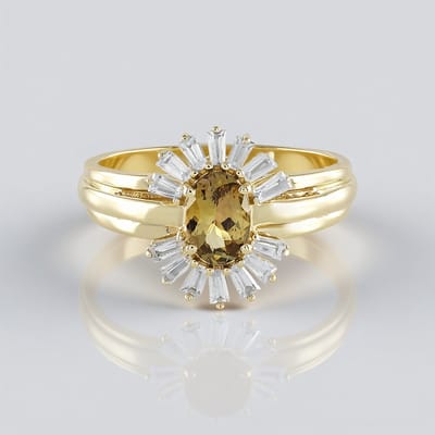 Cavill - 9K Geelgouden Ring met 0,62 ct Ovale Gele Tanzaniet en 0,64 ct Cambodjaanse Fancy Zirkonen - Elegante Damesring