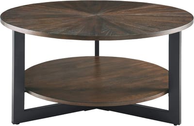 Houten Salontafel - Ronde Tafel - Woonkamer Decoratie - 2-Laags Opbergruimte - 85 x 45 x 85 cm - Geel