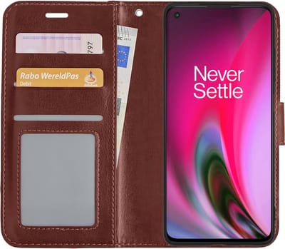 Hoesje Met Pasjeshouder - Geschikt voor OnePlus Nord 2 - Luxe Bookcase Portemonee - Flip Case - Kunstleer Book Case - Flipcase - Book Cover - Walletcase - Portemonneehoes - Bruin