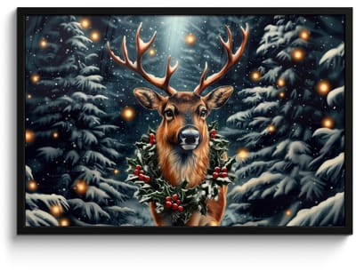 Poster in lijst - Fotolijst 90x60 cm - Posters - Kerst - Magie - Bos - Kleurrijk - Posterlijst zwart - Decoratie - Wanddecoratie woonkamer - Muurdecoratie slaapkamer - Kerstversiering - Kerstdecoratie voor binnen - Kerstmis