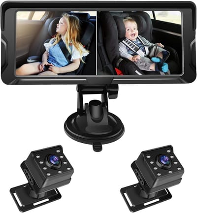 Baby Car Dual Channel Camera 6,8 inch 1080p monitor met IR nachtzicht en 150° brede kijkhoek, draaibaar voor achteroriëntaties