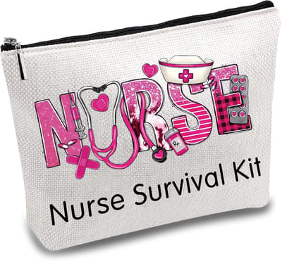 Roze Verpleegster Survival Kit - Canvas Make-up Tas met Rits - Cosmetische Toilettas en Reistas voor Vrouwen