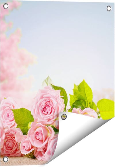 Gards Tuinposter Boeket Roze Rozen Bloemen - 40x50 cm - Tuindoek - Tuindecoratie - Wanddecoratie buiten - Tuinschilderij