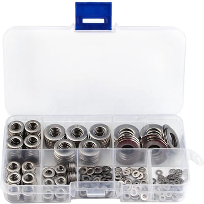 360 stuks 8 maten roestvrijstalen platte ringen assortimentset met opbergdoos draagbaar(M2 M2.5M
