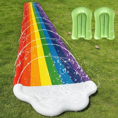 VHV - Waterglijbaan - Slip and slide - Dubbele waterglijbaan - Waterspeelgoed - 480 cm - Met 2 opblaasbare boards - Voor kinderen en tuin - Zomerspeelgoed - Veelkleurig