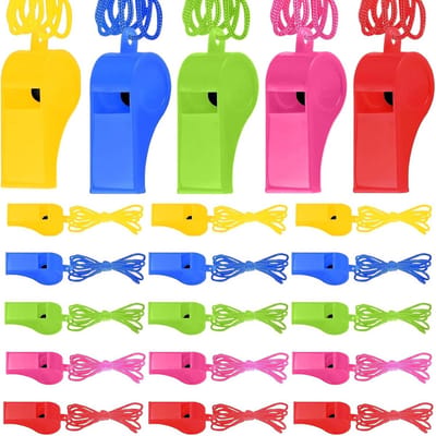 20 Stuks Transparante Plastic Fluitjes met Kleurrijk Koord voor Sport en Training