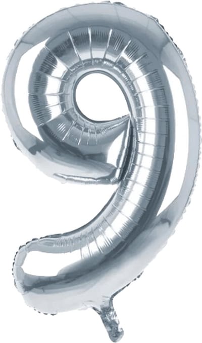 Folieballon - cijfer 9 - zilver - 34inch