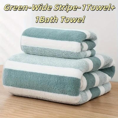 Gestreept Patroon Handdoekenset Zachte Handdoek Badhanddoek Sneldrogende Absorberende Handdoeken Voor Badkamer groen