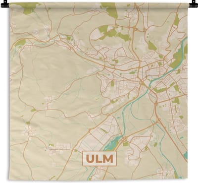 Wandkleed - Wanddoek - Kaart - Vintage - Plattegrond - Ulm - Stadskaart - 180x180 cm - Wandtapijt