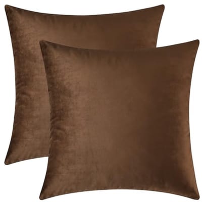 Decoratieve Fluwelen Kussenslopen voor Bank en Bed - Set van 2 - Bruin - 22 x 22 Inch