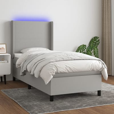 vidaXL - Boxspring - met - matras - en - LED - stof - lichtgrijs - 90x200 - cm