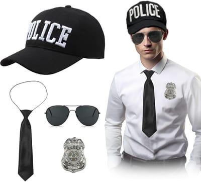 Politie kostuum accessoires set - hoed, zonnebril, stropdas en badge - perfect voor themafeesten - SnelShoppen