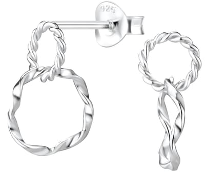 Joy|S - Zilveren cirkel oorbellen - 8 x 17 mm - 2 cirkels - twisted